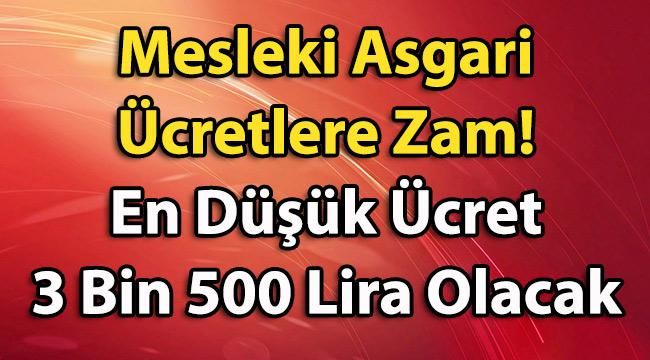 Mesleki Asgari Ücretlere Zam! En Düşük Ücret 3 Bin 500 Lira Olacak.