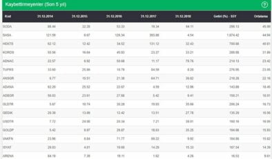 Son 5 Yıldır Sürekli Kazandıran Hisse Senetleri (Hiç Kaybettirmediler)