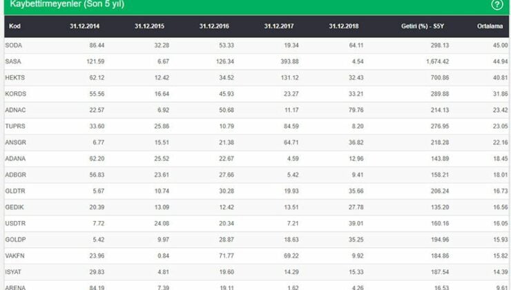 Son 5 Yıldır Sürekli Kazandıran Hisse Senetleri (Hiç Kaybettirmediler)