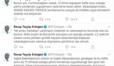 Son Dakika! Sokağa Çıkma Yasağı İptal Edildi! Erdoğan Twitter Hesabından Böyle Açıkladı