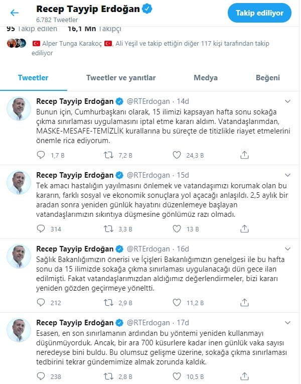 Son Dakika! Sokağa Çıkma Yasağı İptal Edildi! Erdoğan Twitter Hesabından Böyle Açıkladı
