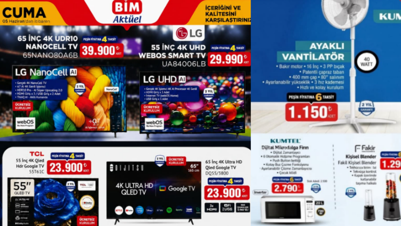 BİM 5 Haziran Aktüel Kataloğu: Televizyondan ev tekstiline kaçırılmayacak fırsatlar!